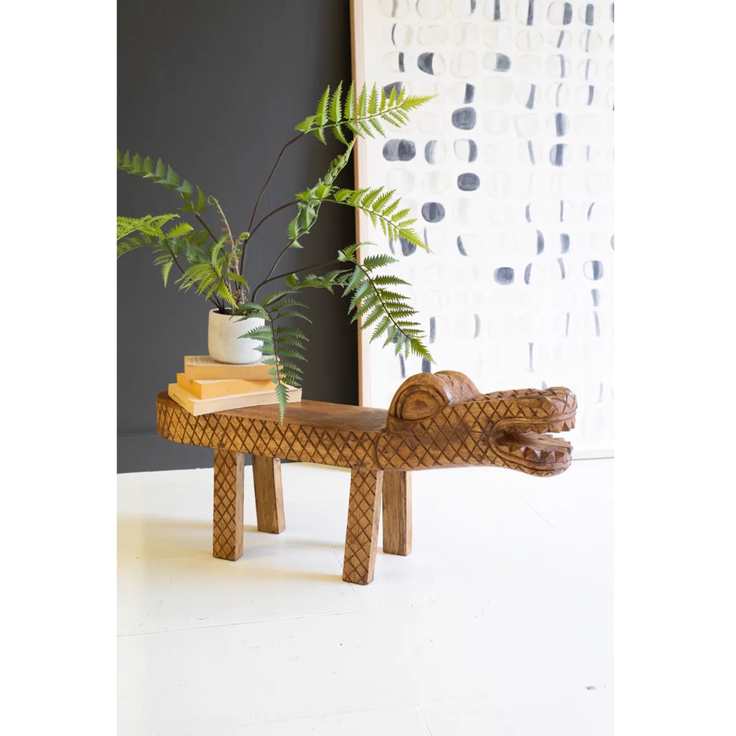 Carved Teak Wood Crocodile Stool