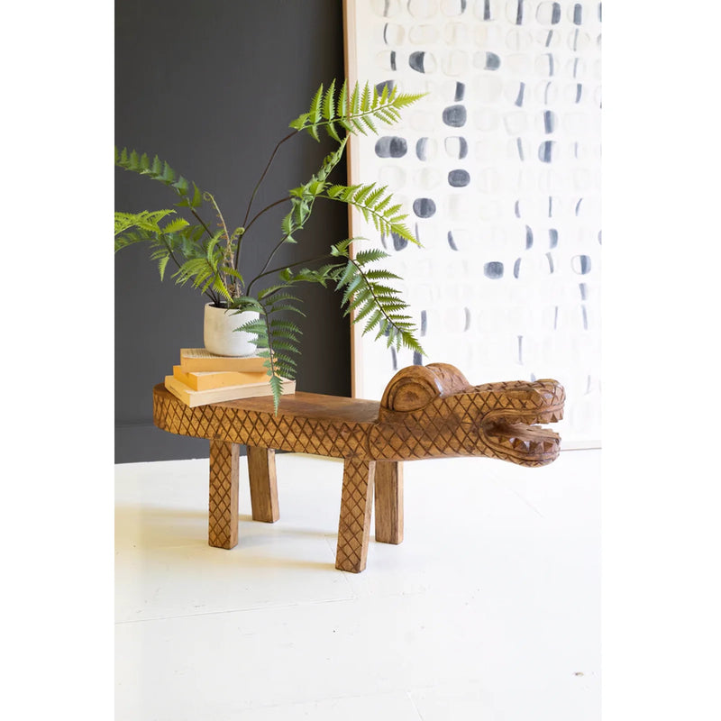 Carved Teak Wood Crocodile Stool
