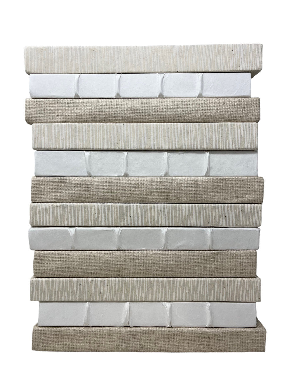 Raised Band White, Grasscloth and Striated White on Neutral Books