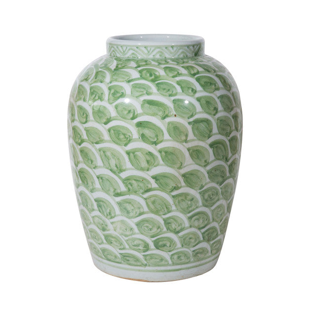 Spring Green Fish Scale Motif Porcelain Jar