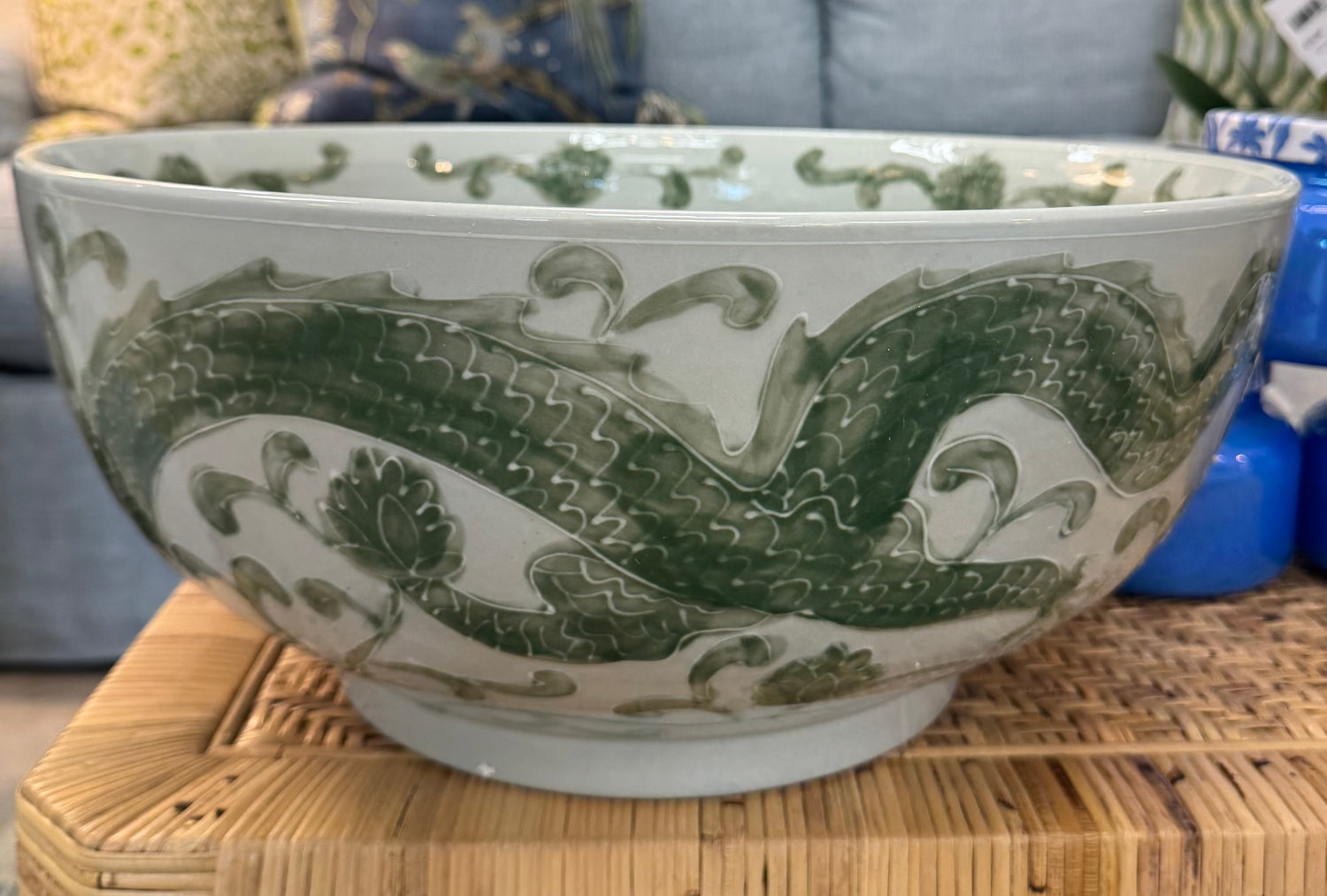 Celadon Dragon Flower Bowl