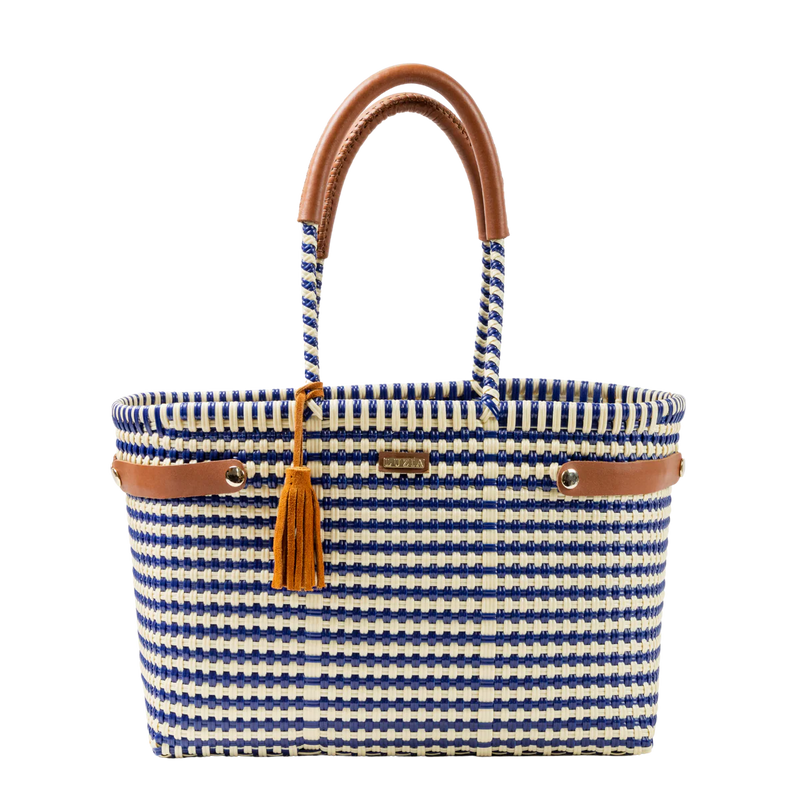 BASKET MEDIUM LINES NAVY BLUE BEIGE