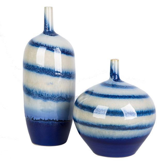 Blue & White Horizontal Striped Vases