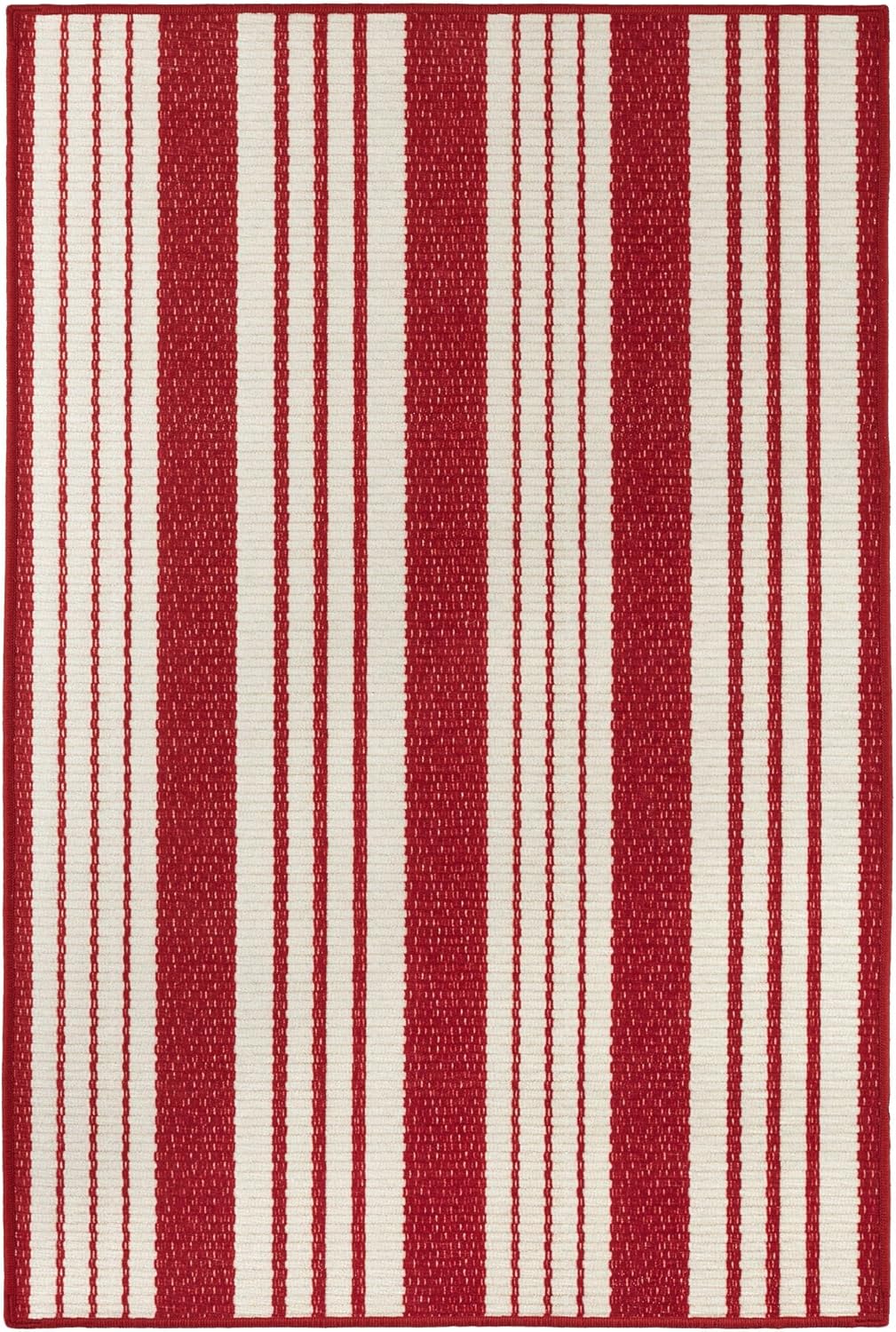 Abby Ticking Red Washable Rug