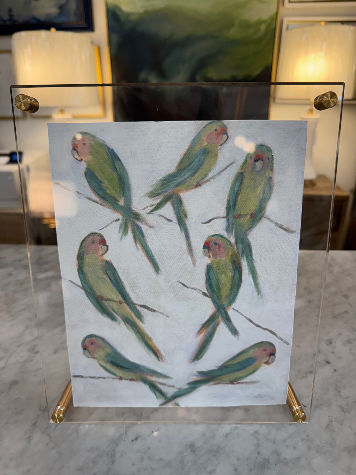 Parakeets w/ Table Top Frame