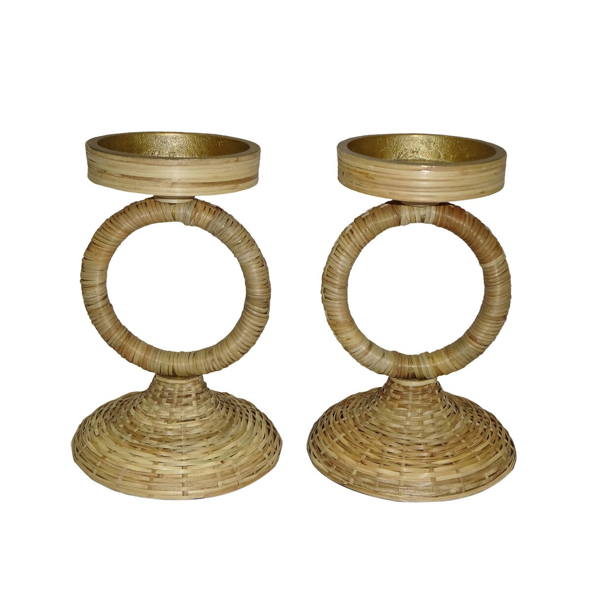Rattan Wrapped Ring Pillar Candlestick