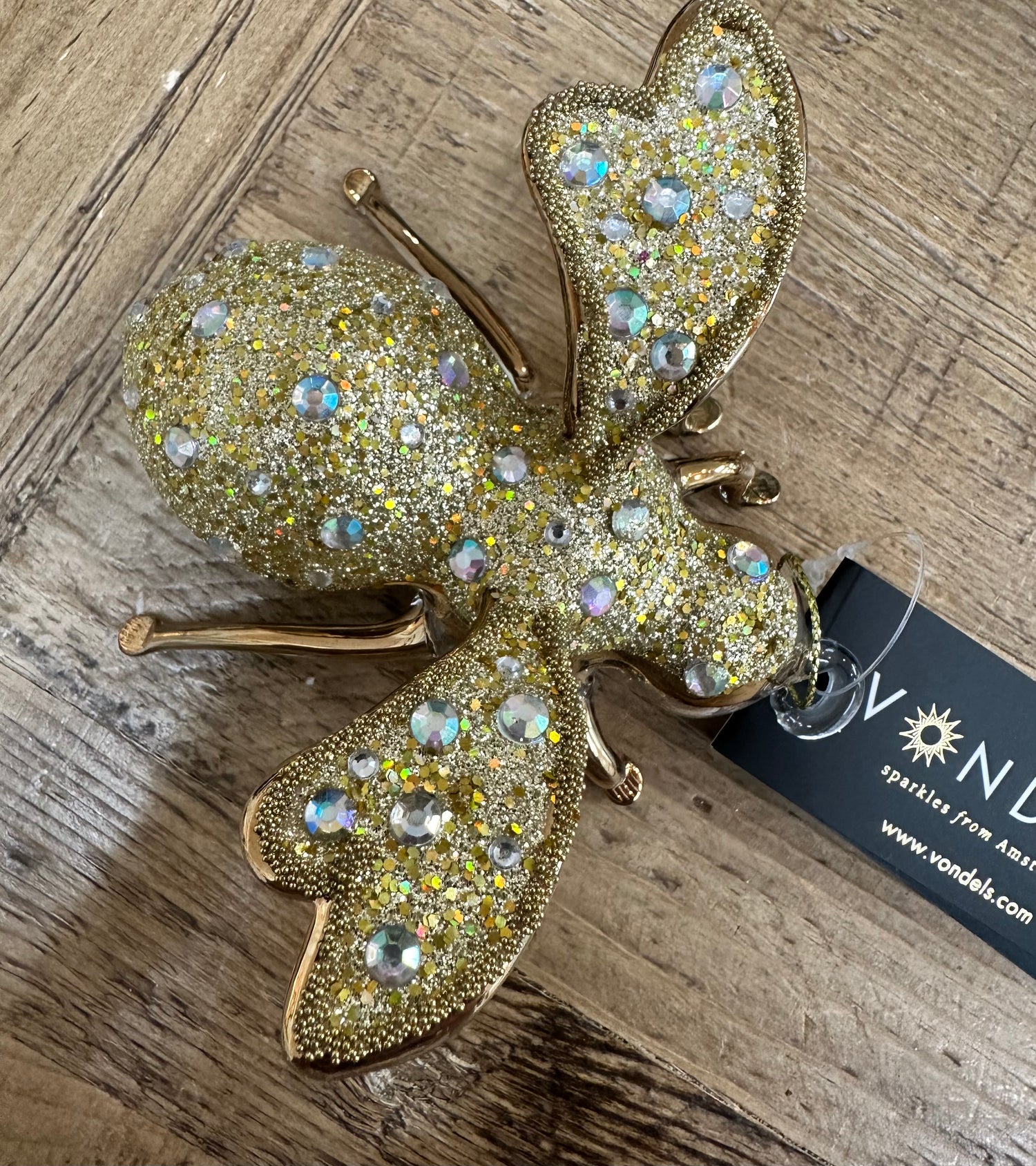 Ornament Glass Gold/Diamonds Bee