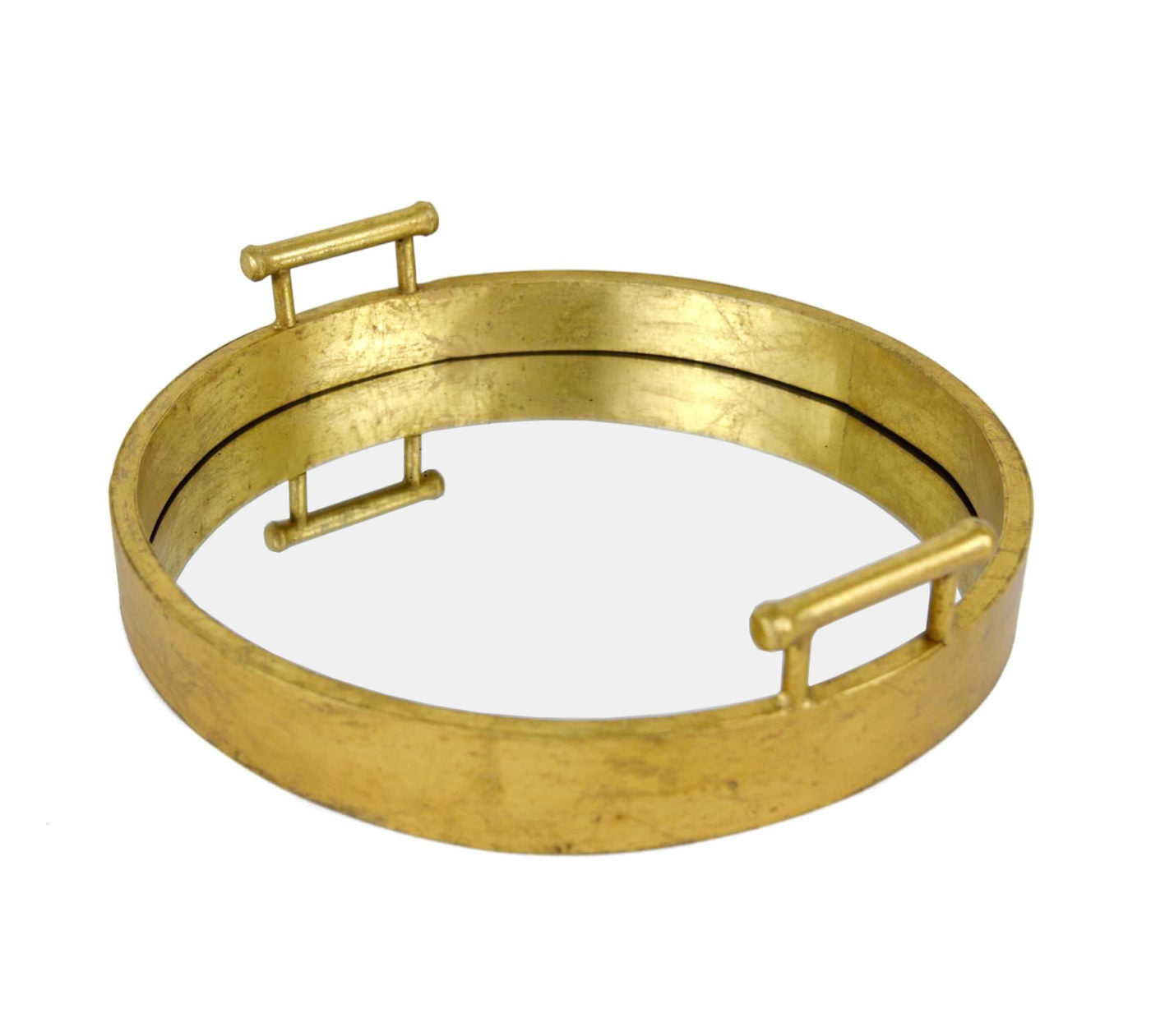 Gold Leaf Mirrored Round Tray