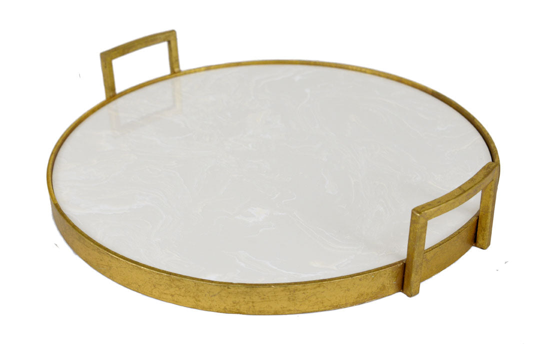 Round Marble/Gold Leaf Tray