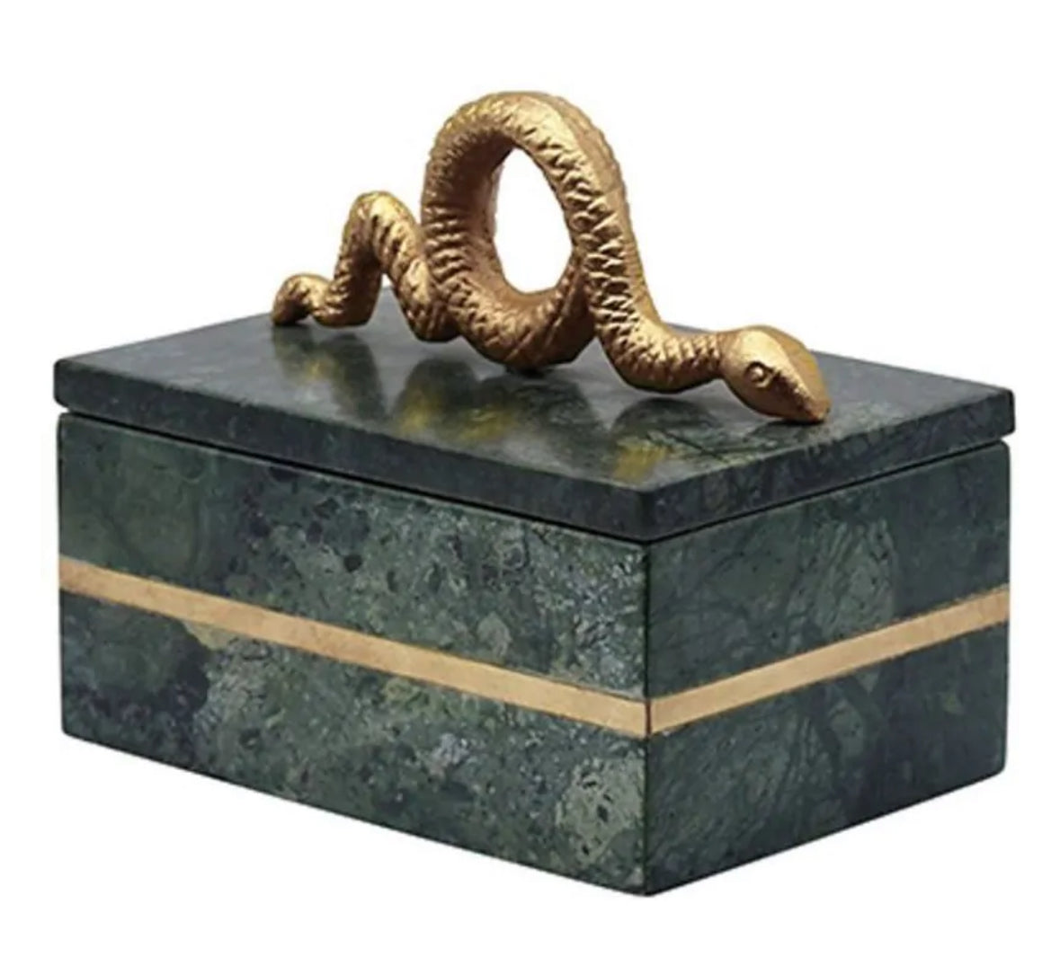 Green Marble Box with Brass Snake Handle