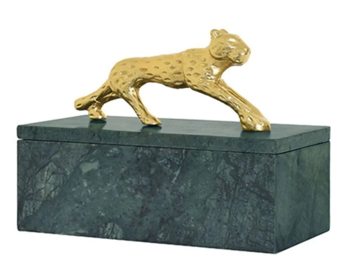 Green Marble Box with Brass Jaguar Handle