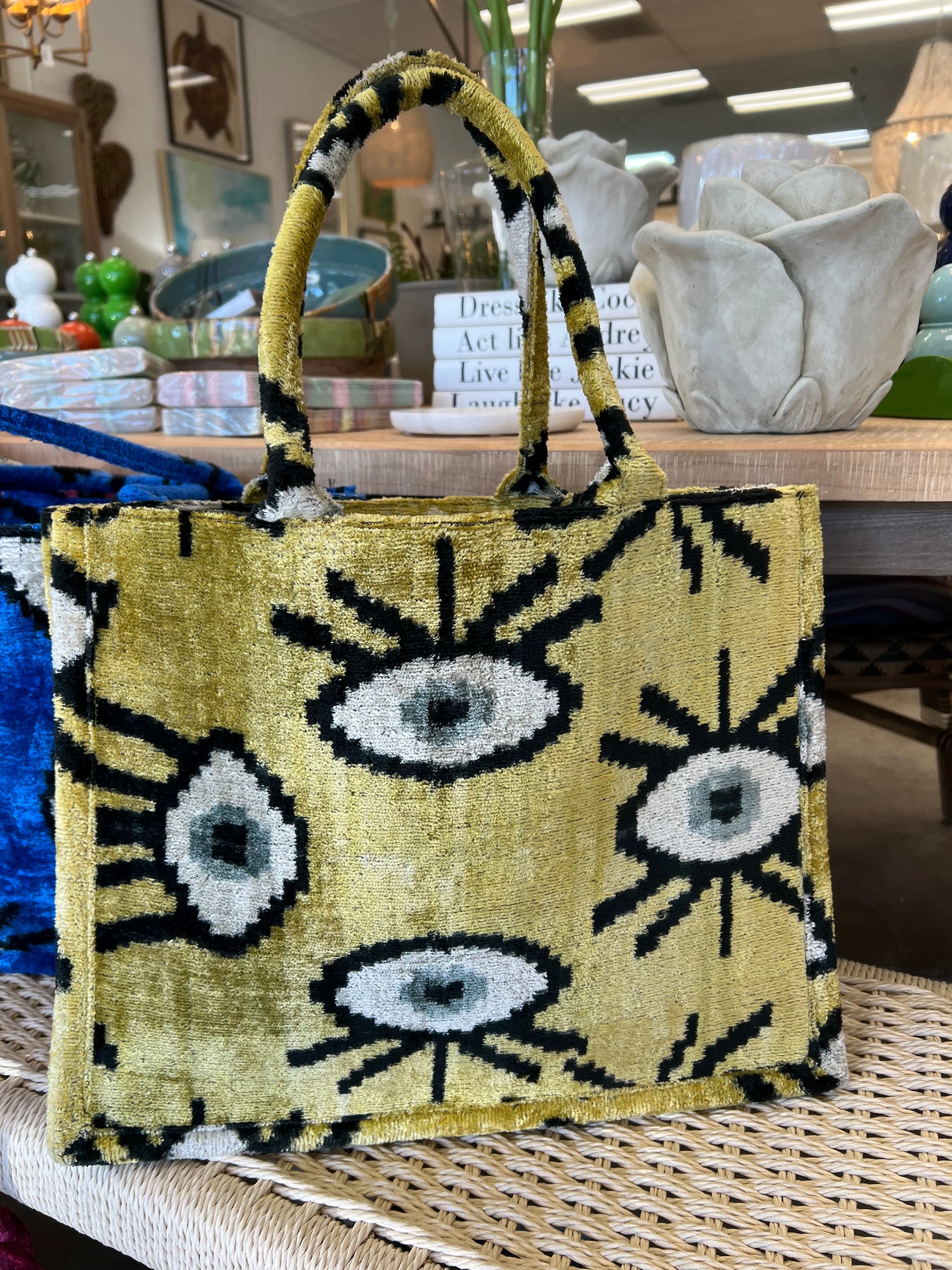 Velvet Yellow Evil Eye Bag