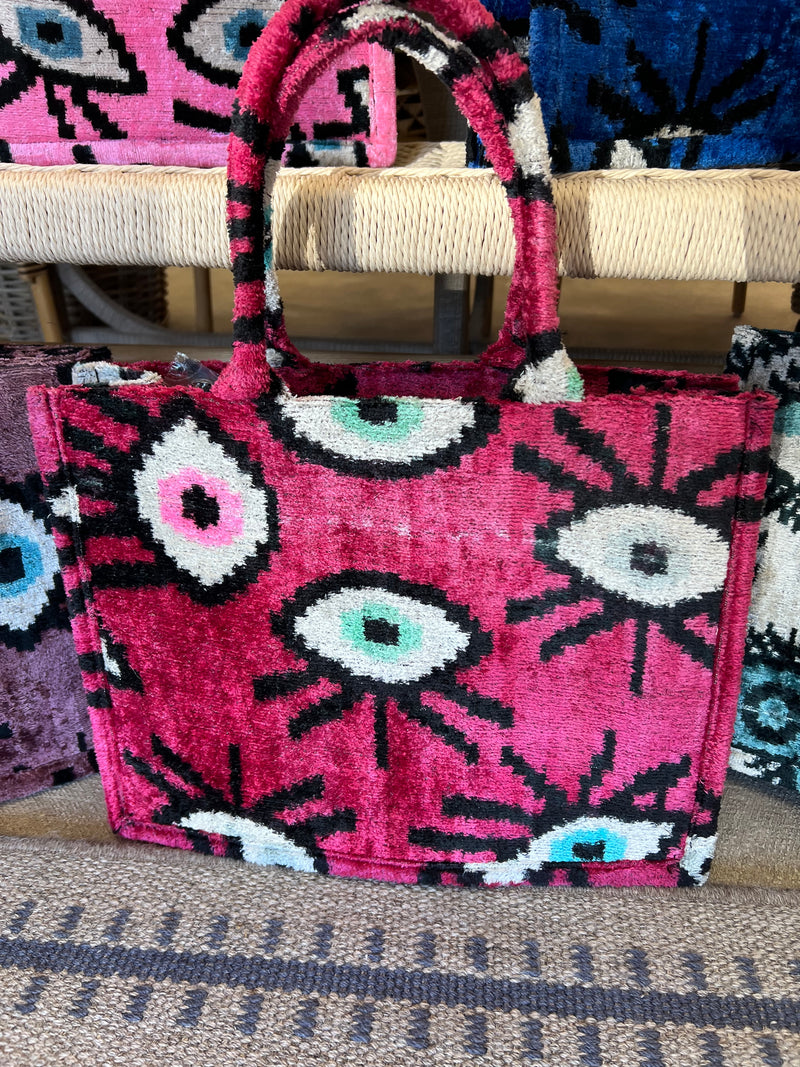 Velvet Magenta Evil Eye Tote