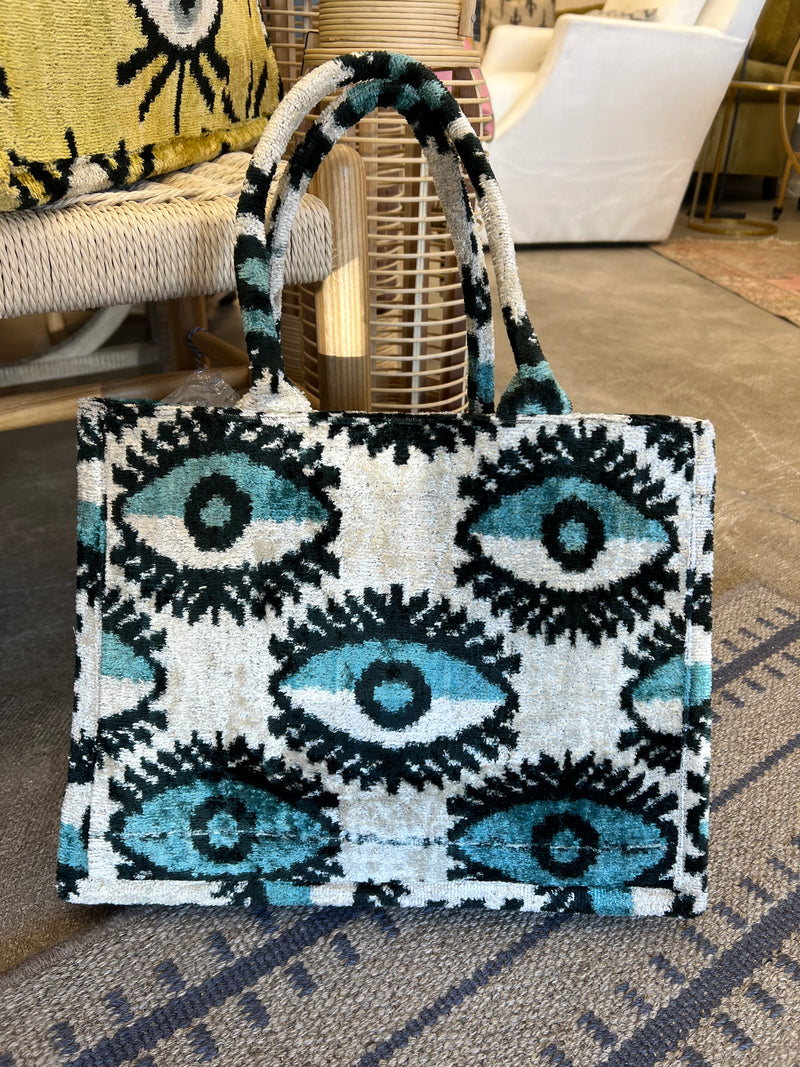 Velvet White Evil Eye Tote