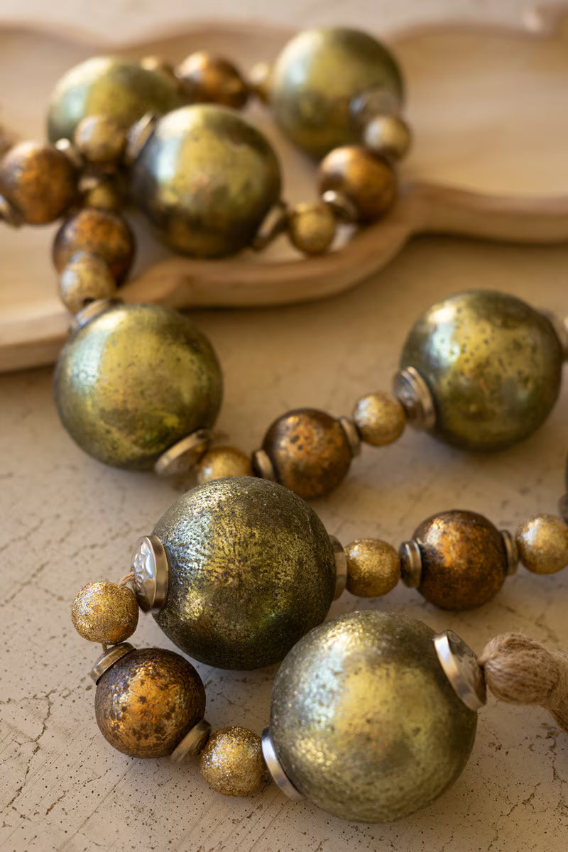 Mixed Gold Glass Christmas Ball Garland with Jute Tassels