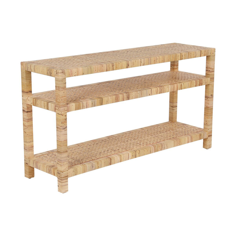 Palma Rattan Wrapped Console Table With Shelves, Antique Natural