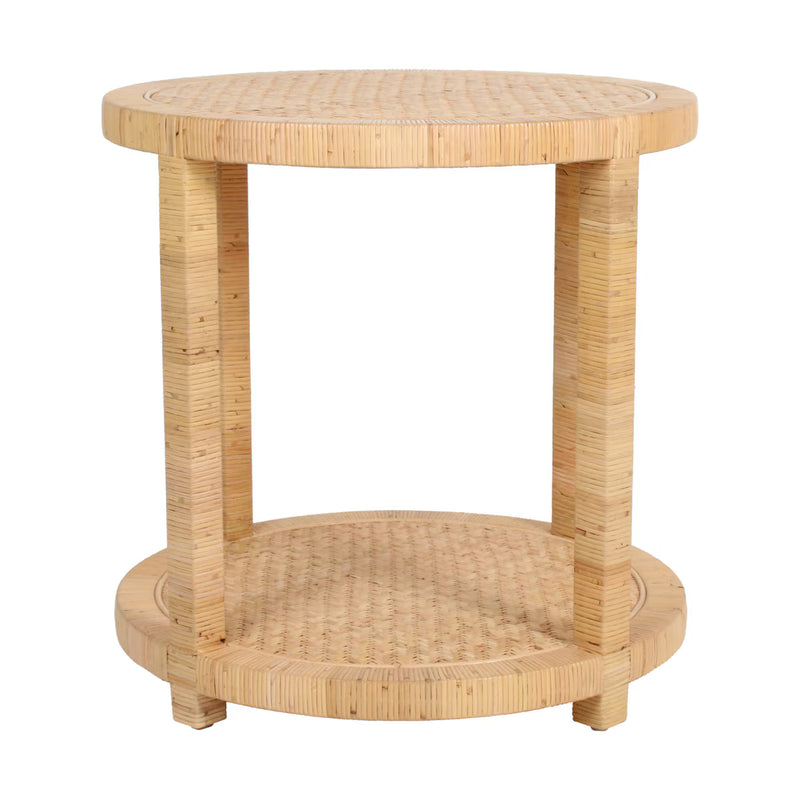 Ellison Round Rattan Side Table With Shelf