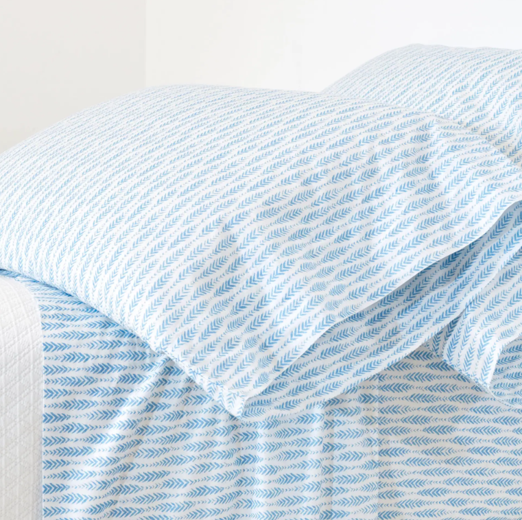 Feather Ogee Pillowcases French Blue
