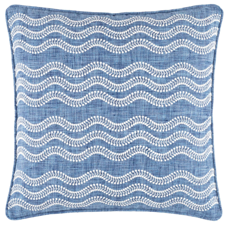 Scout Embroidered Indoor/Outdoor Decorative Pillow| French Blue