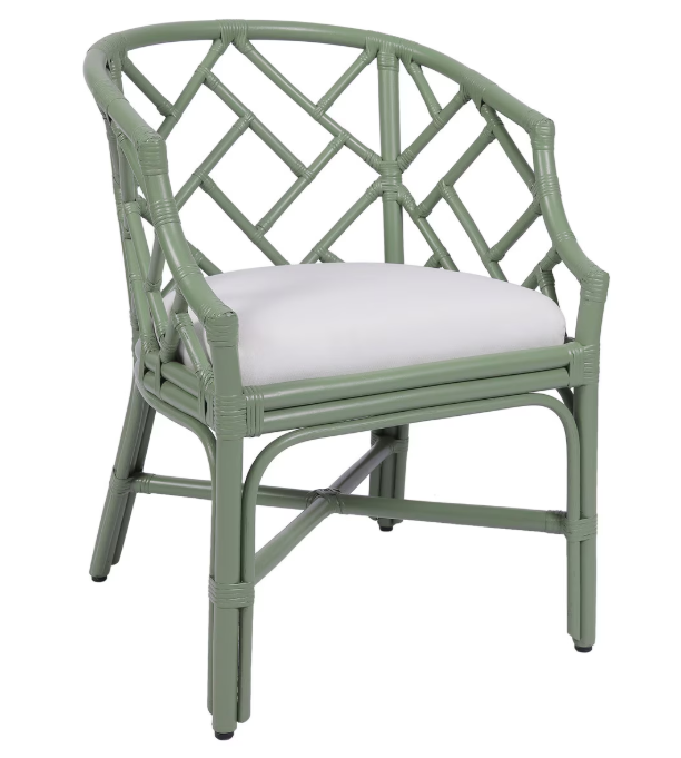 Hampton Chippendale Rattan Barrel Chair, 33.5"H, Olive Green