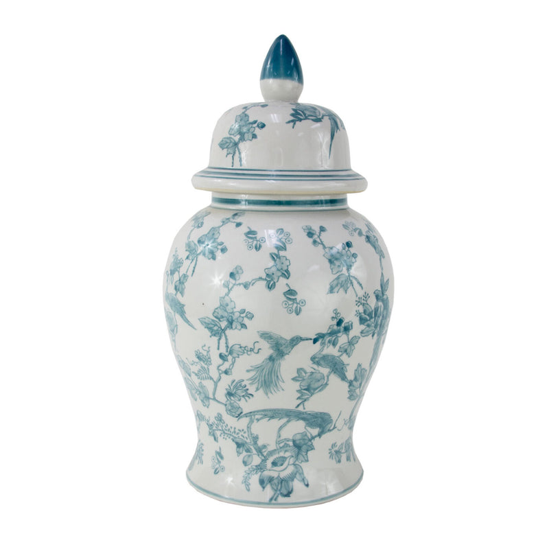 Turquoise White Jar with Flowers and Birds