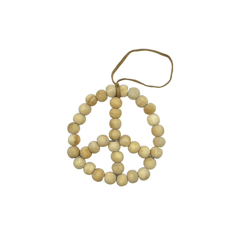 Wooden Beaded Peace Sign with Suede Hanger