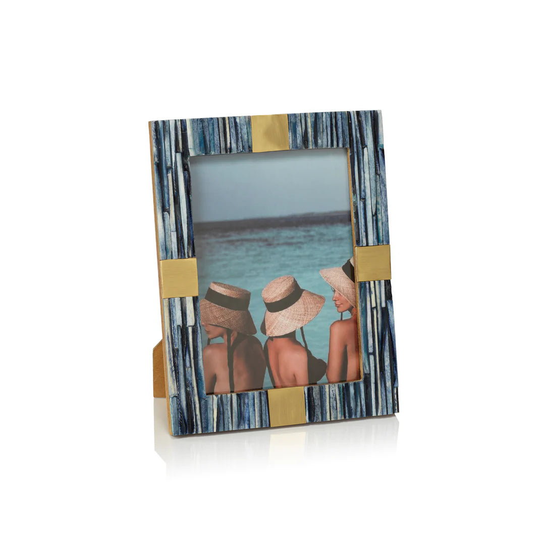 Palermo Blue Bone Inlay Photo Frame with Brass Trim