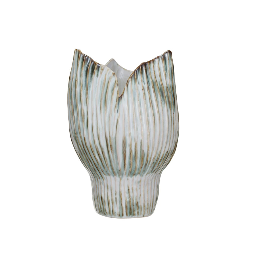 Green Pleated Stoneware Vase