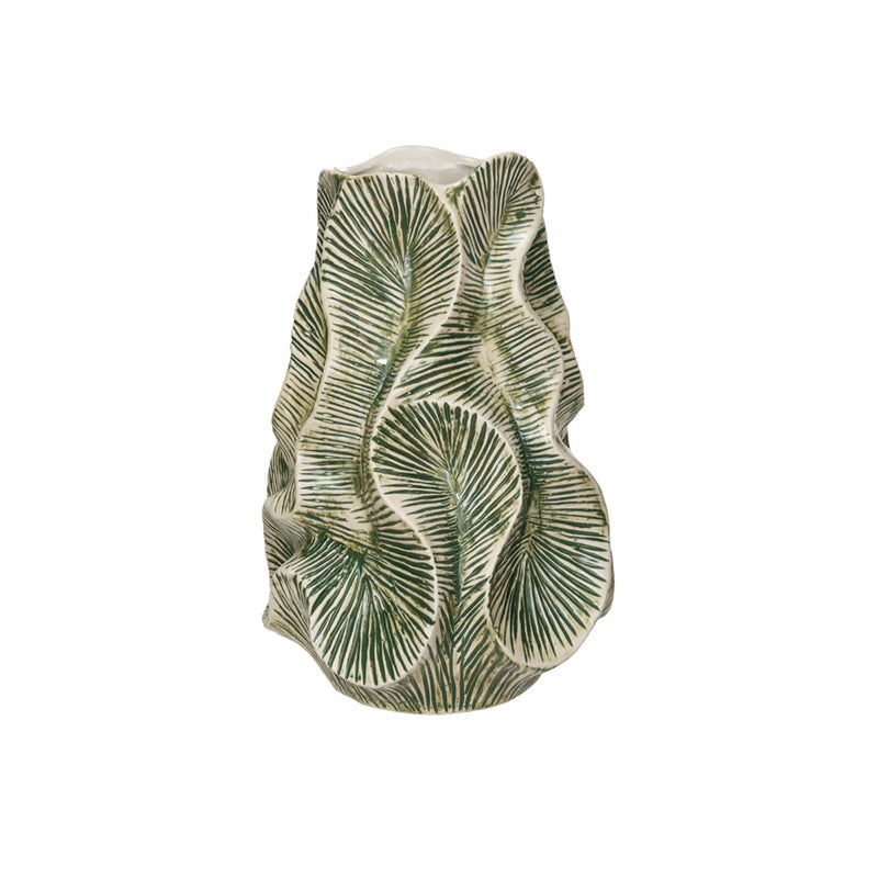 Textured Stoneware Organic Shaped Vase Green