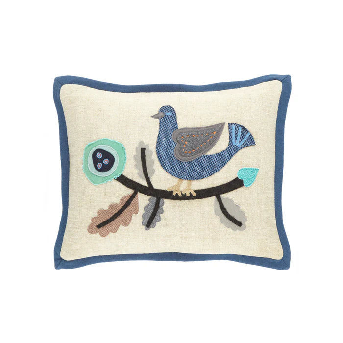 Dawn Chorus Linen Applique Pillow