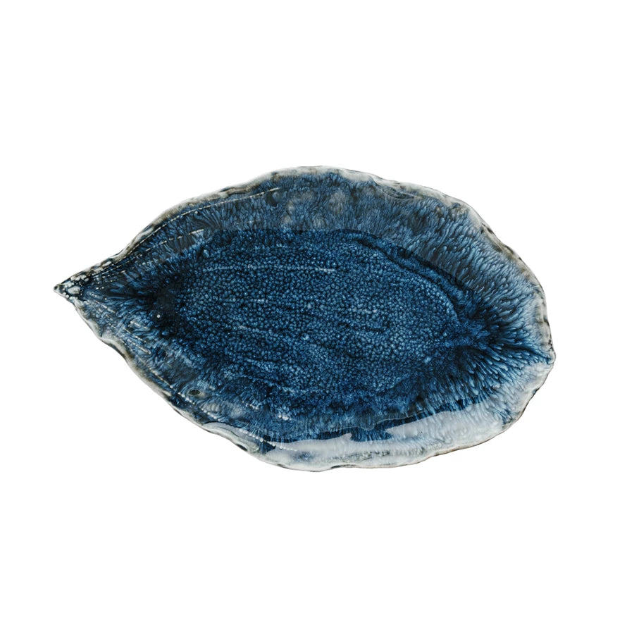 Blue Crackle Leaf Plate