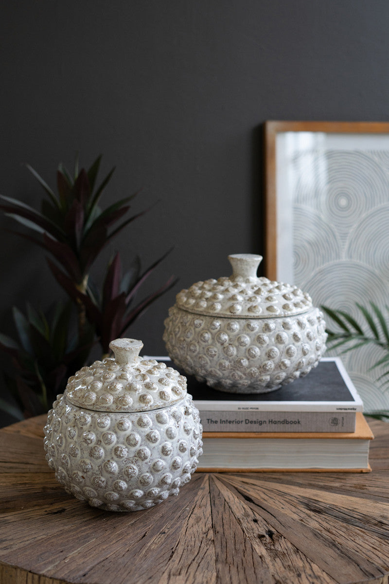 Round Knobby White Canisters
