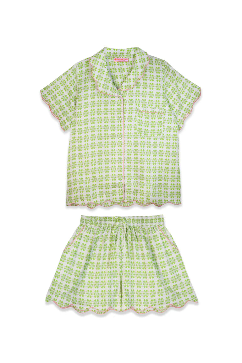 Scalloped Pajama Set - Short - Metallics Green