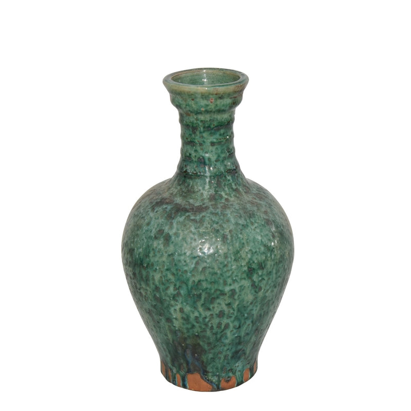 Speckled Green Ridged Neck Vase