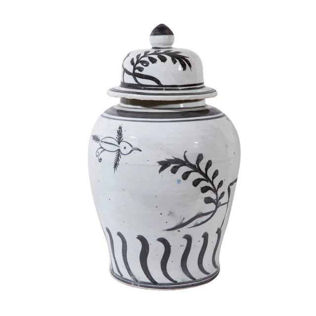 Vintage White Crackle Flying Bird Temple Jar