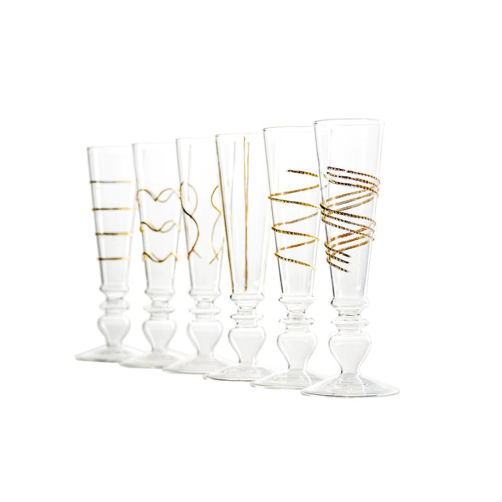 Footed Razzle Dazzle Champagne Flutes with Gold Accents