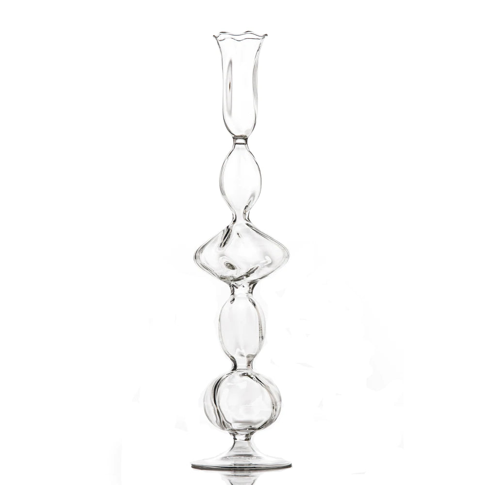 Clear Glass Candlestick with Flat Ball