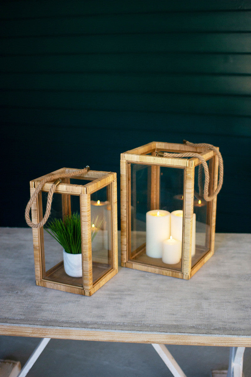 Rattan and Glass Lantern