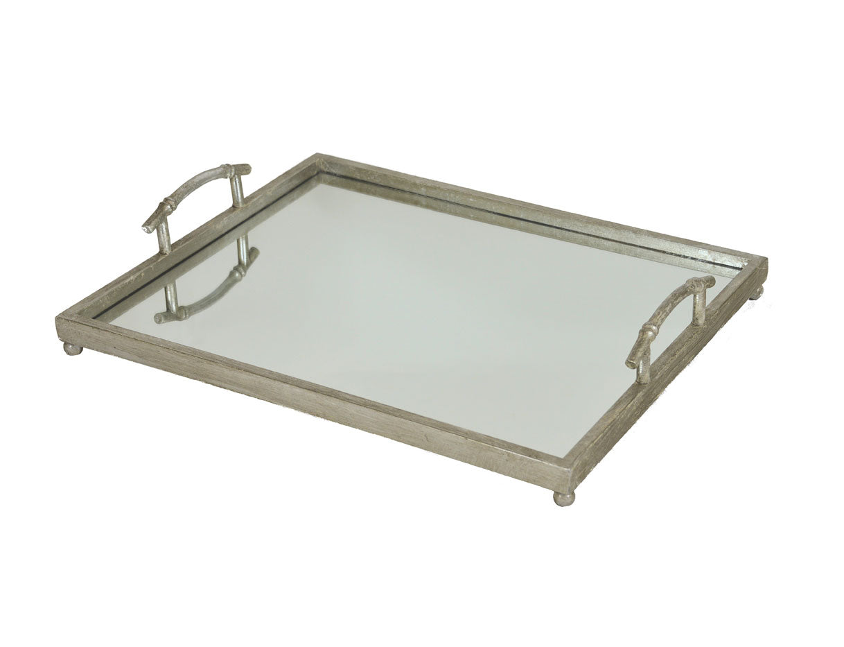 Silver Rectangular Mirrored Tray