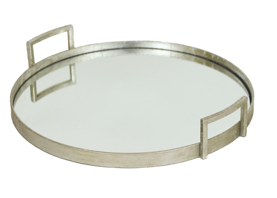 Round Silver Mirrored Tray