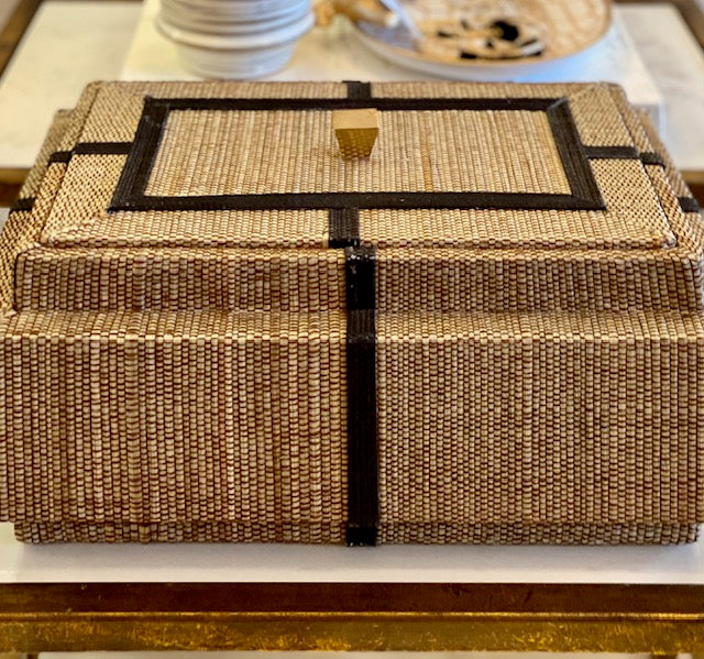 Woven Seagrass Box with Black Trim