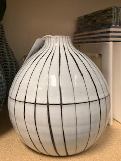 White Vase with Black Stripes