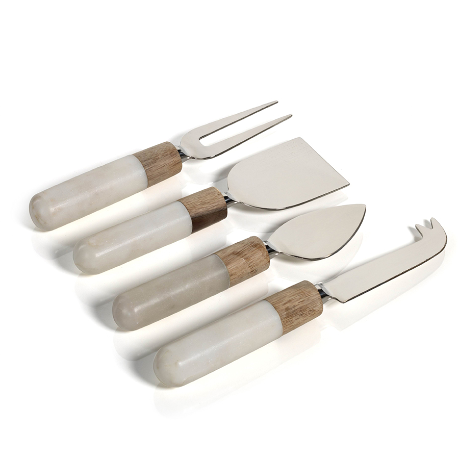 Marble and Wood Cheese Tool Set of 4