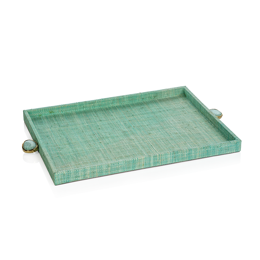 Raffia Palm Tray- Jade/Large