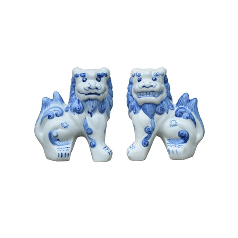 B/W Porcelain Foo Dog Set