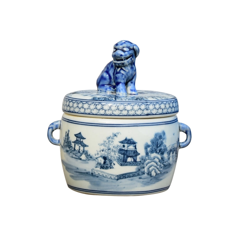 PORCELAIN CANTON FOODOG CANDY JAR