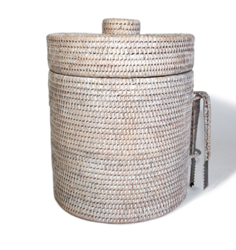 Round Ice Bucket w/ Thermos Liner White Wash