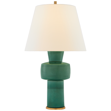Eerdmans Medium Table Lamp in Celtic Green Crackle with Linen Shade