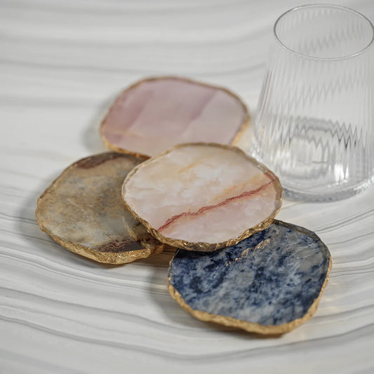 Agate Marble Glass Coaster with Gold Rim