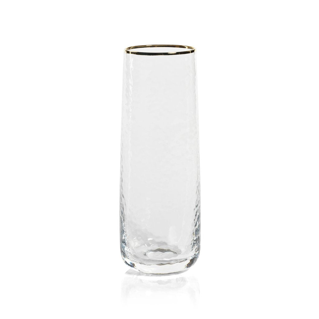 Negroni Hammered Stemless Flute - Clear with Gold Rim